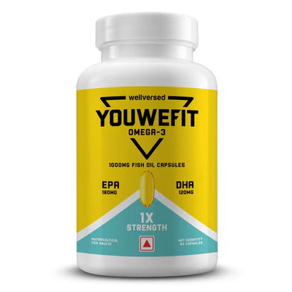 youwefit omega 3 fish oil (60 capsules), 1000mg daily strength fish oil capsules (180mg epa & 120mg dha)