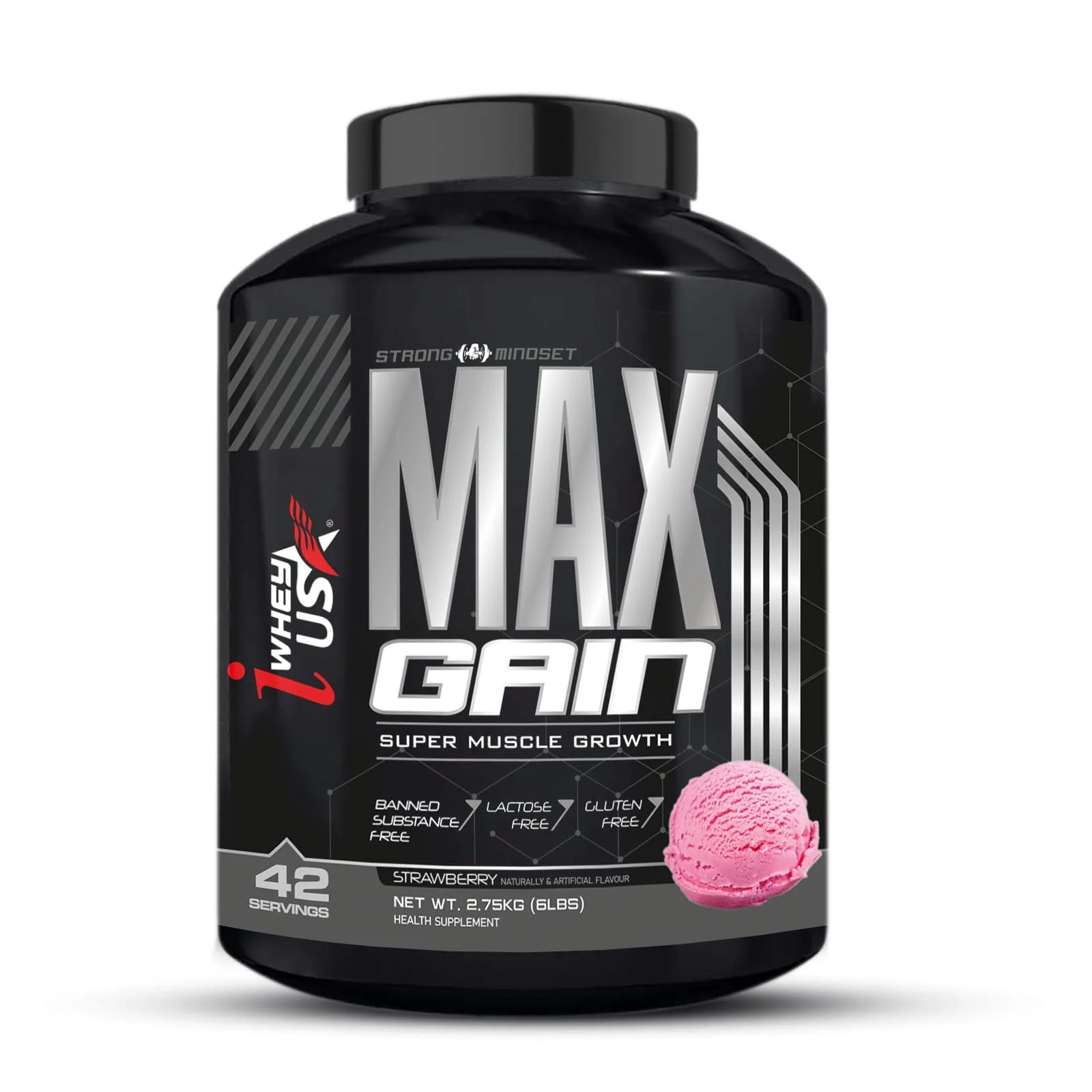 i whey usa max gain mass gainer strawberry 6lb