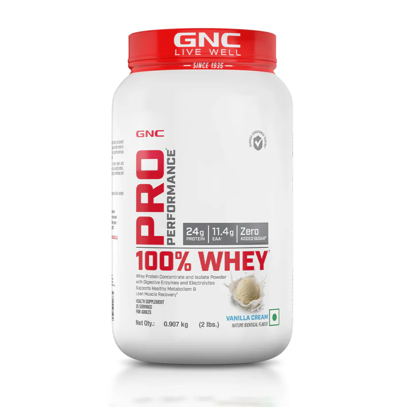 gnc 100% whey protein faster recovery & lean muscle gains 2 lbs | vanilla cream (25 serves)