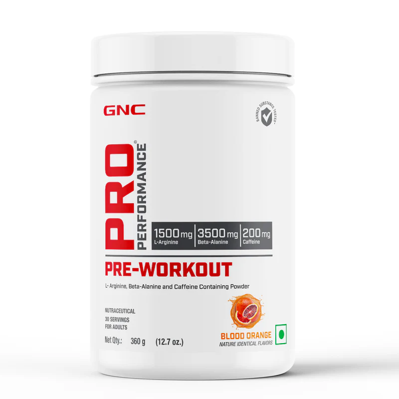 gnc pro performance pre workout improves energy, endurance & focus for intense workouts blood orange 360g