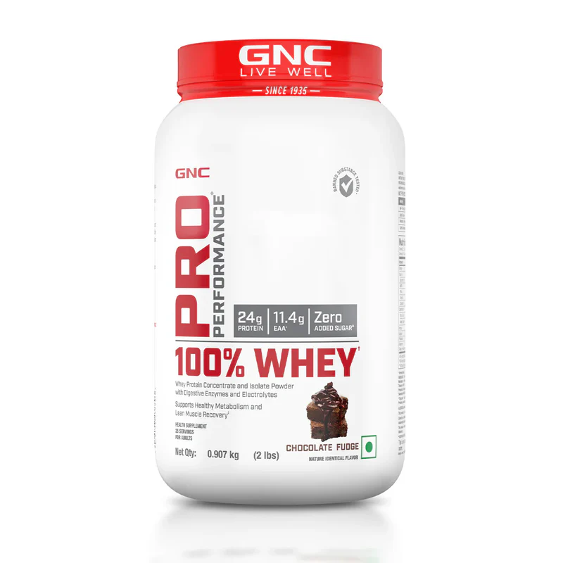 gnc 100% whey protein faster recovery & lean muscle gains 2 lbs | chocolate fudge (25 serves)