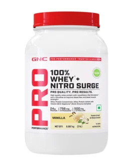GNC 100% Whey + Nitro Surge India’s First Cardio Protect Whey | Improve Blood Flow and Boost Muscle Strength 2 lbs | Vanilla