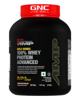 GNC AMP Gold Series 100% Whey Protein Advanced Boosts Muscle Gains, Recovery & Workout Performance 4 lbs | Double Rich Chocolate