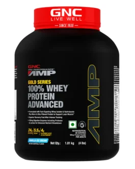 GNC AMP Gold Series 100% Whey Protein Advanced Boosts Muscle Gains, Recovery & Workout Performance 4 lbs | Vanilla
