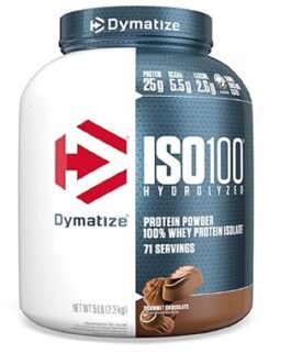 Dymatize Nutrition ISO100 Hydrolyzed Whey Protein Isolate | Fast-Digesting | Muscle Recovery Formula with Amino Acids | Low Sugar & Fat | Gourmet Chocolate | 5 lbs