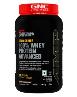 GNC AMP Gold Series 100% Whey Protein Advanced Boosts Muscle Gains, 2 lbs | Double Rich Chocolate