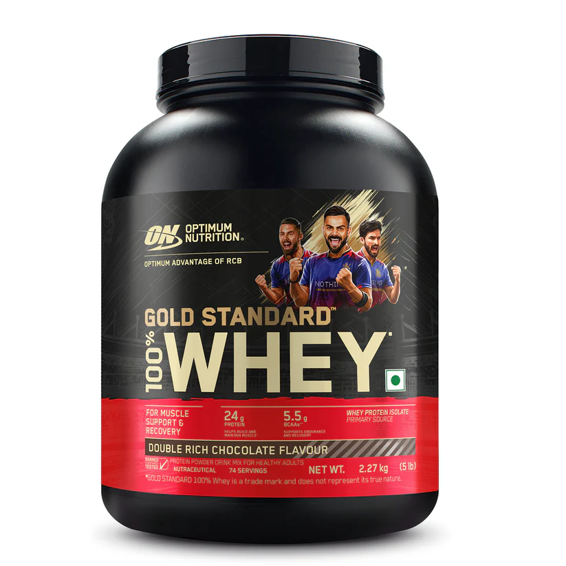optimum nutrition gold standard 100% whey protein powder | double rich chocolate | 5 lbs free shaker included