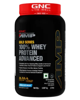 GNC AMP Gold Series 100% Whey Protein Advanced Boosts Muscle Gains, 2 lbs | Vanilla