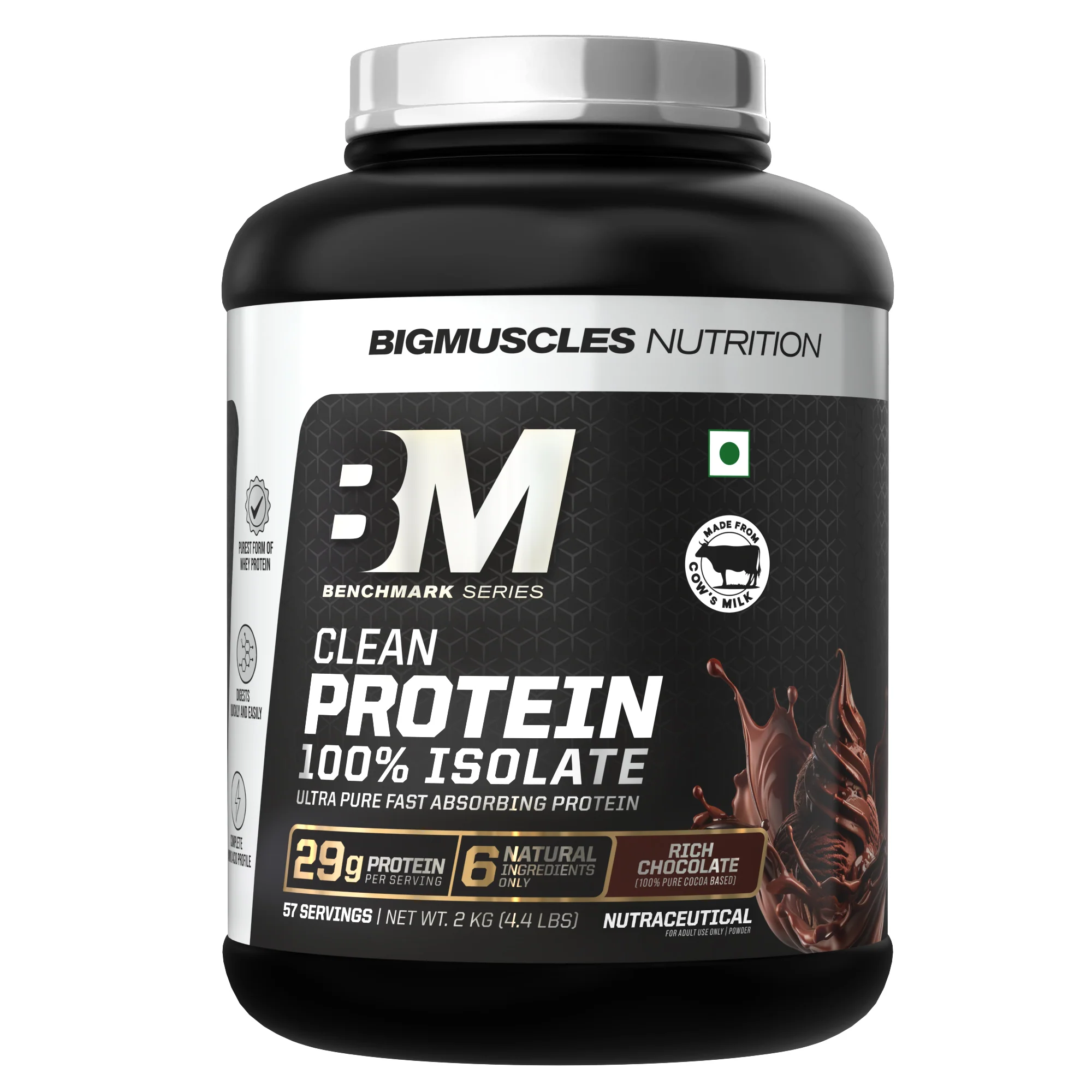 BigMuscles Clean Protein | 100% ISOLATE Rich Chocolate 1kg bigmuscles clean protein | 100% isolate rich chocolate 1kg