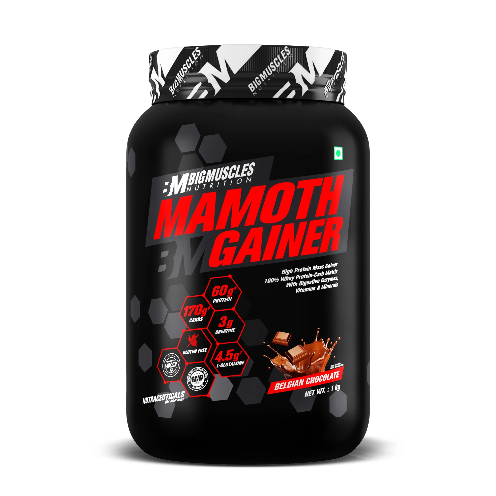 BigMuscles Mamoth Gainer Belgian Chocolate 1kg bigmuscles mamoth gainer belgian chocolate 1kg