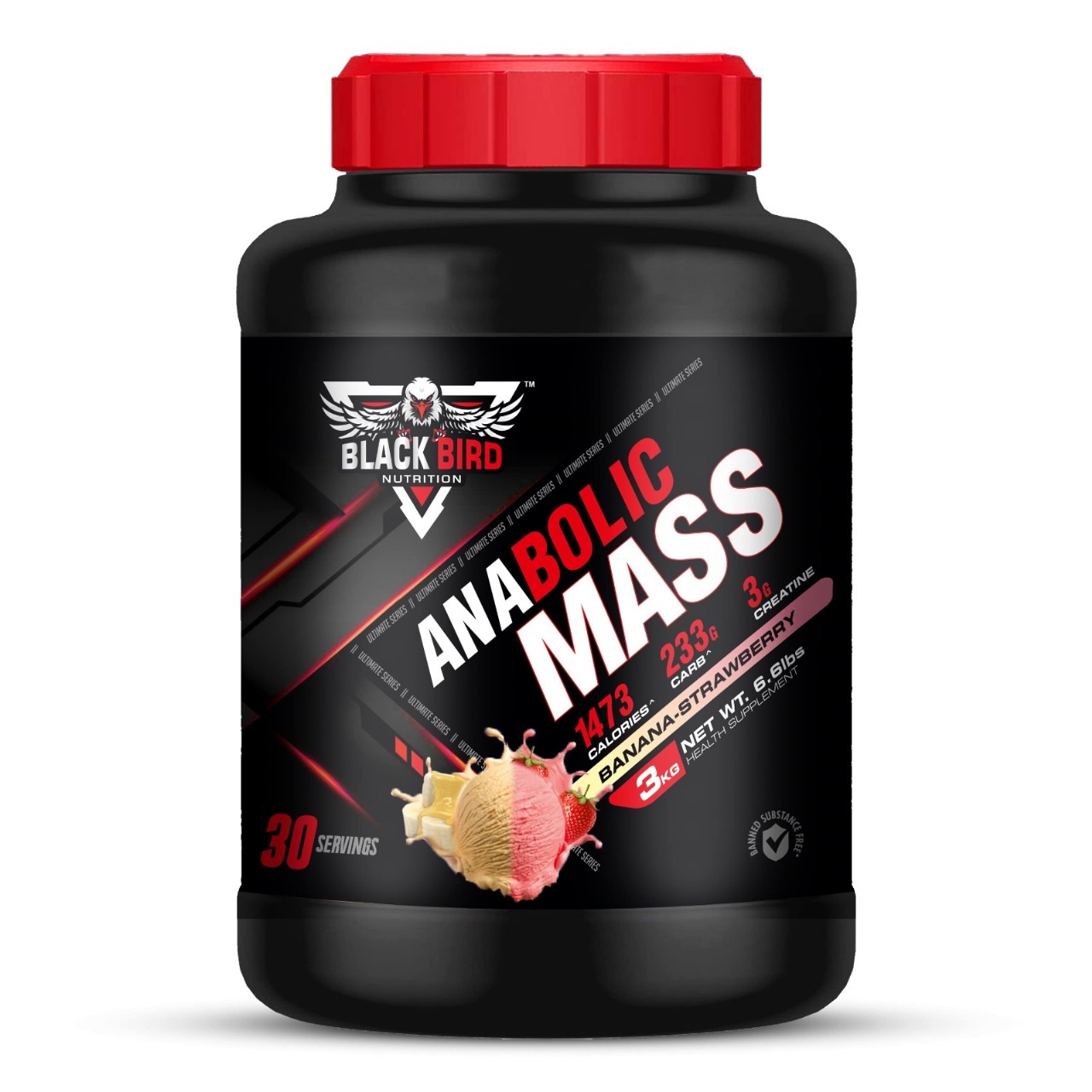 Black Bird Anabolic Mass Gainer Banana Strawberry 3 KG black bird anabolic mass gainer banana strawberry 3 kg