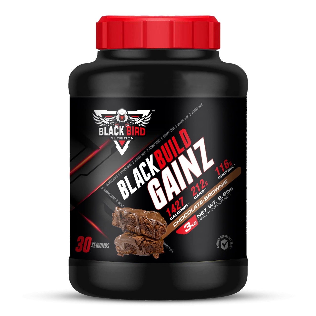 black bird black build gainz gainer chocolate brownie 3kg