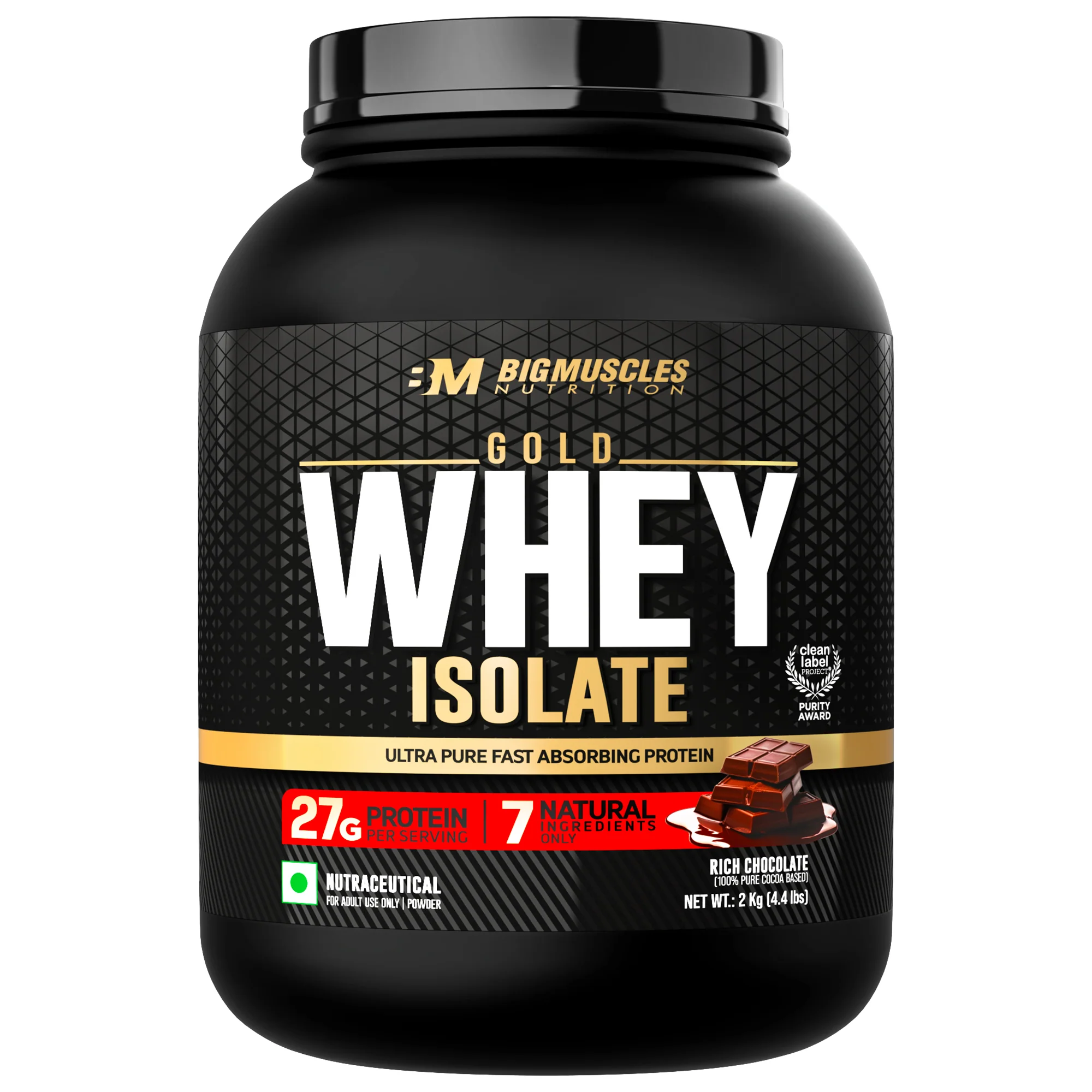 BigMuscles Gold Whey Isolate | 27g Isolate Protein Belgian Choclate 2kg bigmuscles gold whey isolate | 27g isolate protein belgian choclate 2kg